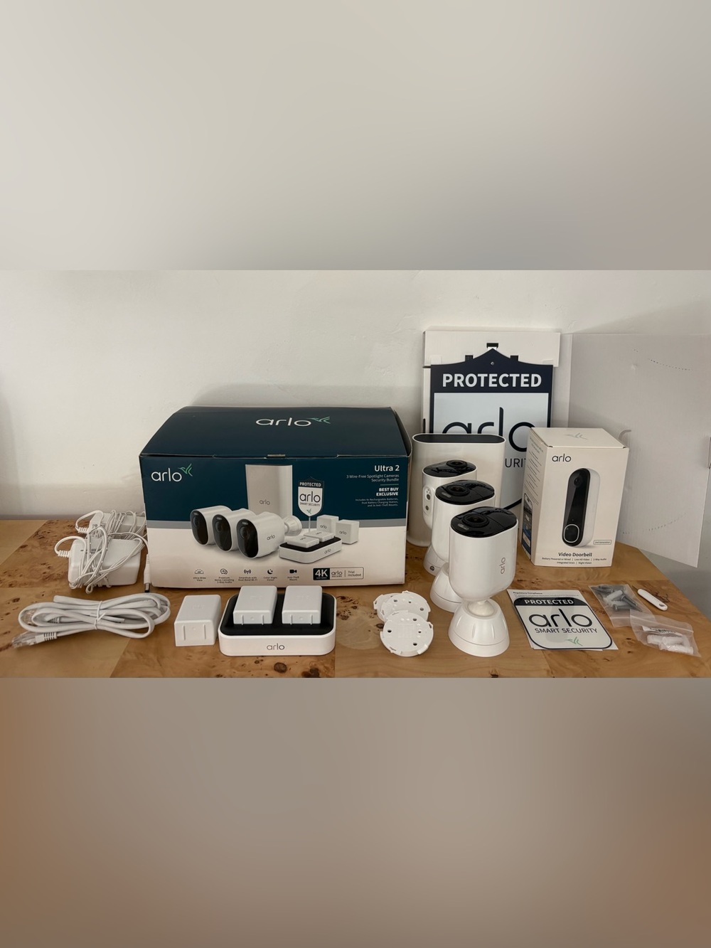 Arlo Ultra 2 Spotlight Cameras Security Bundle 3-Pack + Video Doorbell 2nd Gen